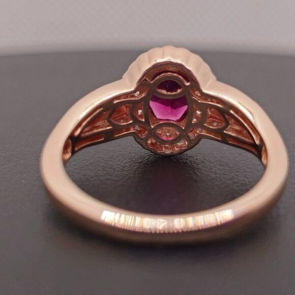 Red Garnet and White Zircon Halo Ring in Rose Gold Over Sterling Silver Size 9 - Picture 3 of 5